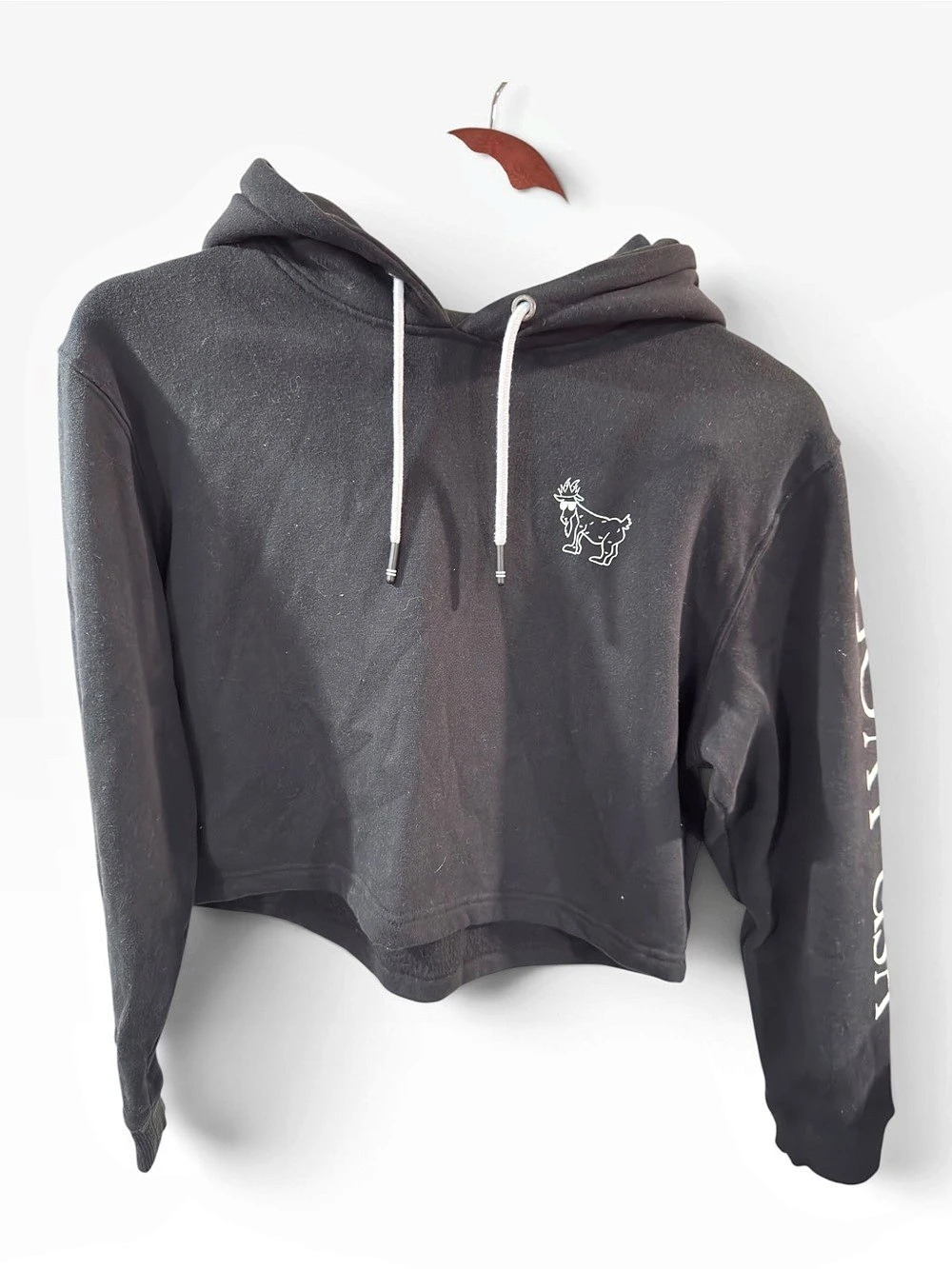 GOAT Cropped Graphic Hoodie in Black
